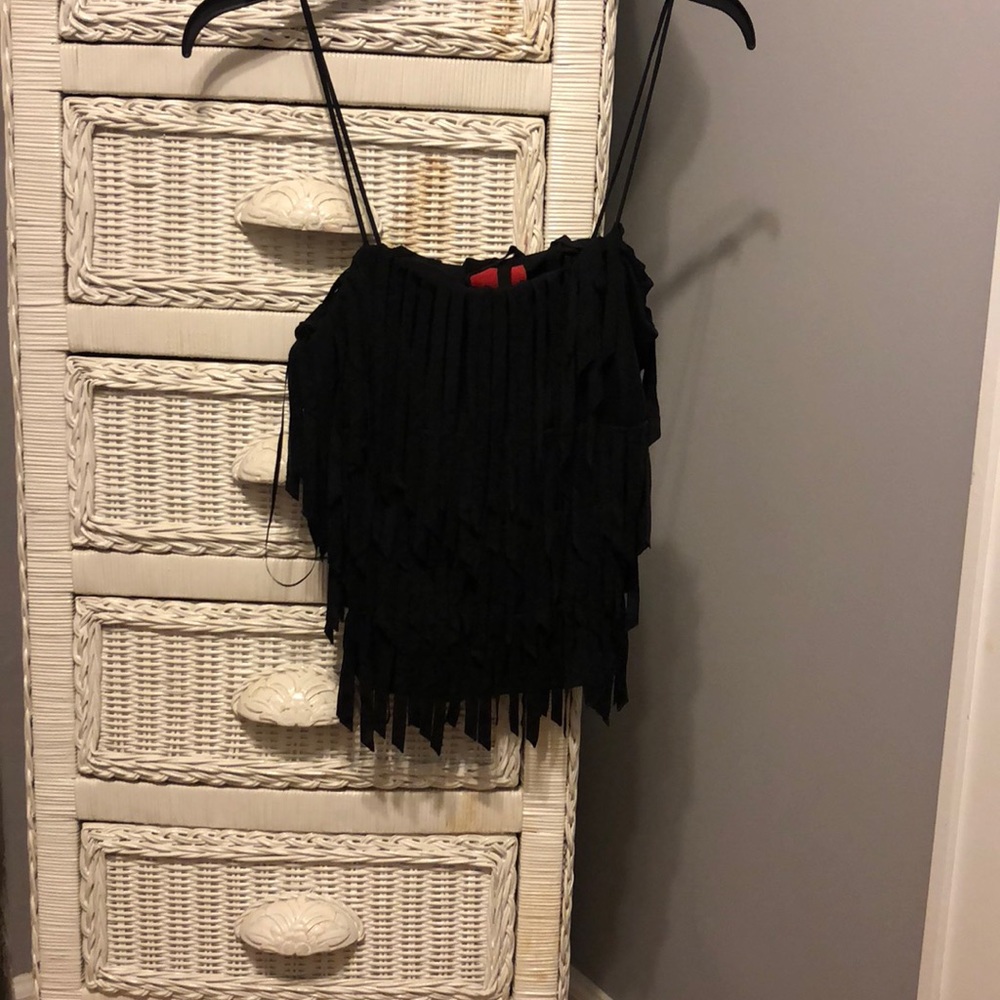Black fringed spaghetti strap top